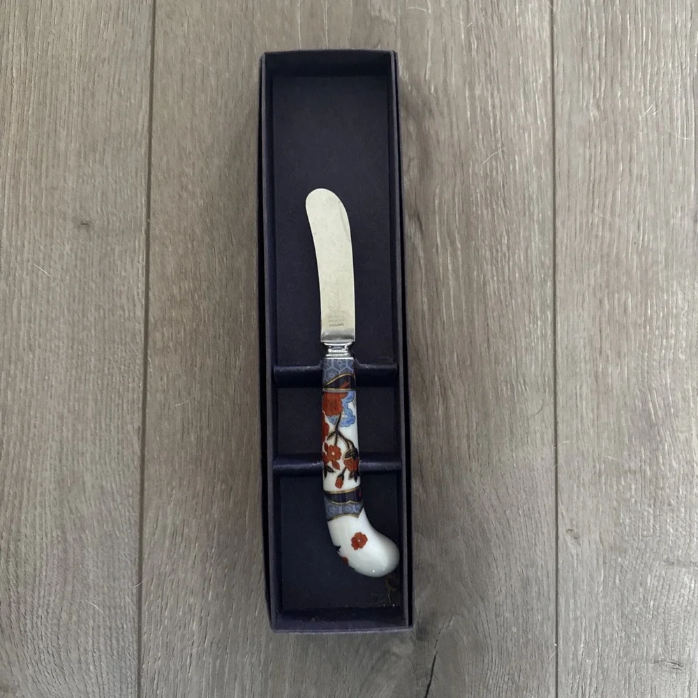 Vtg Prill Sheffield England Stainless Steel Cake Knife With Floral Ceramic Handl
